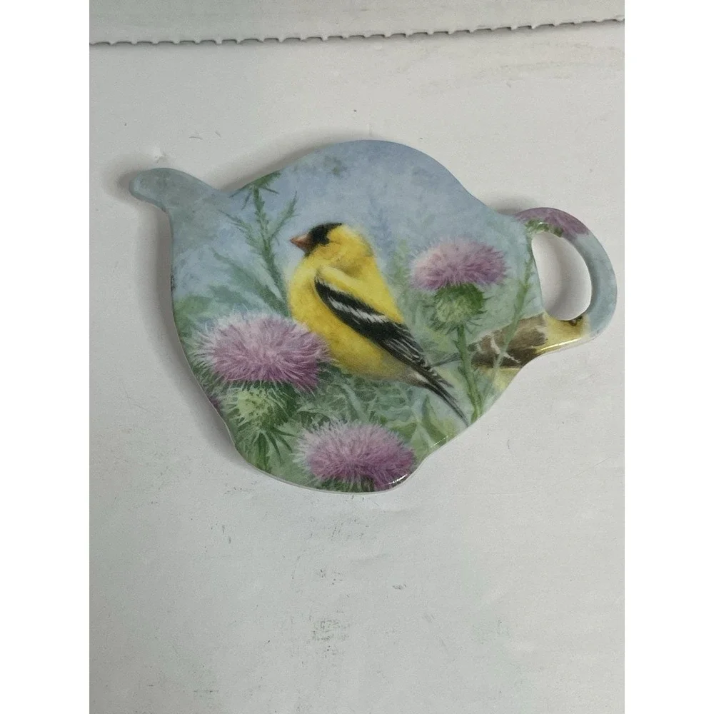 Tea bag Plate Teapot Shaped Mini Melamine with Yellow Canary - Made in Italy